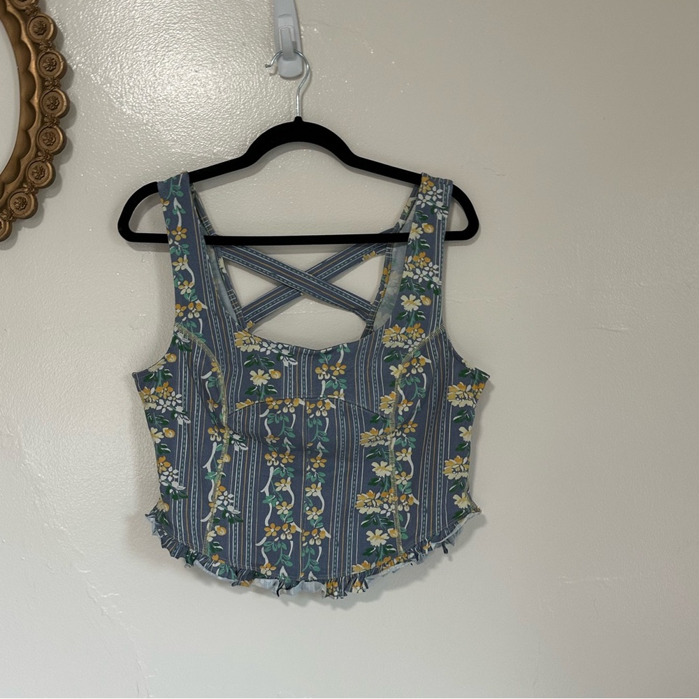 Free People Melanie Tank Top, Dusty Combo, Blue Floral, XL, NWT - Picture 2 of 12